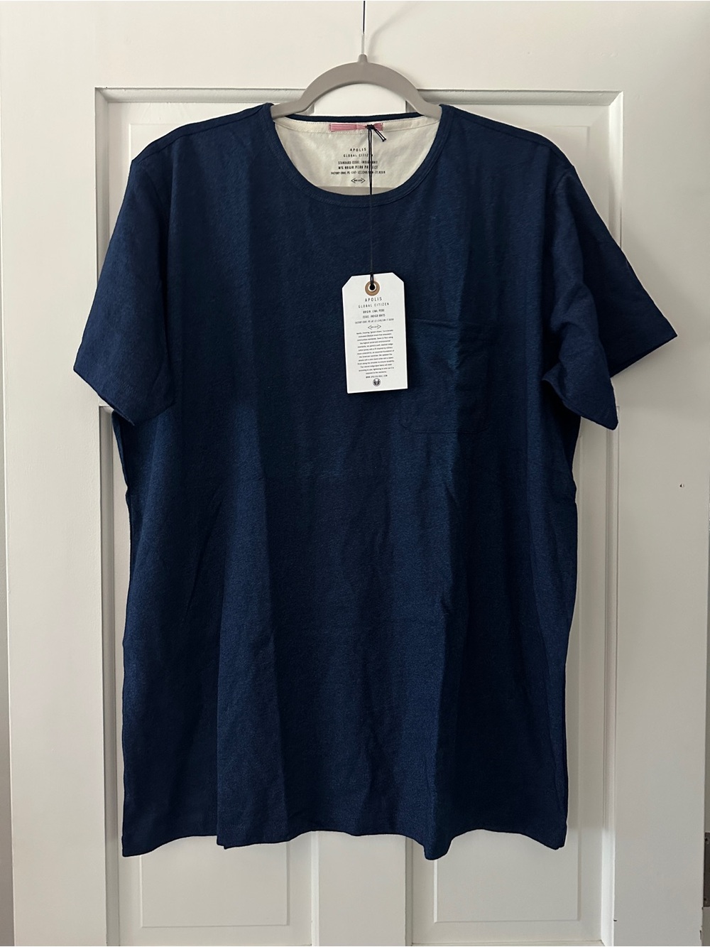 NWT Apolis Global Citizen 100% Cotton Indigo Pocket Short Sleeve Shirt Top XXL